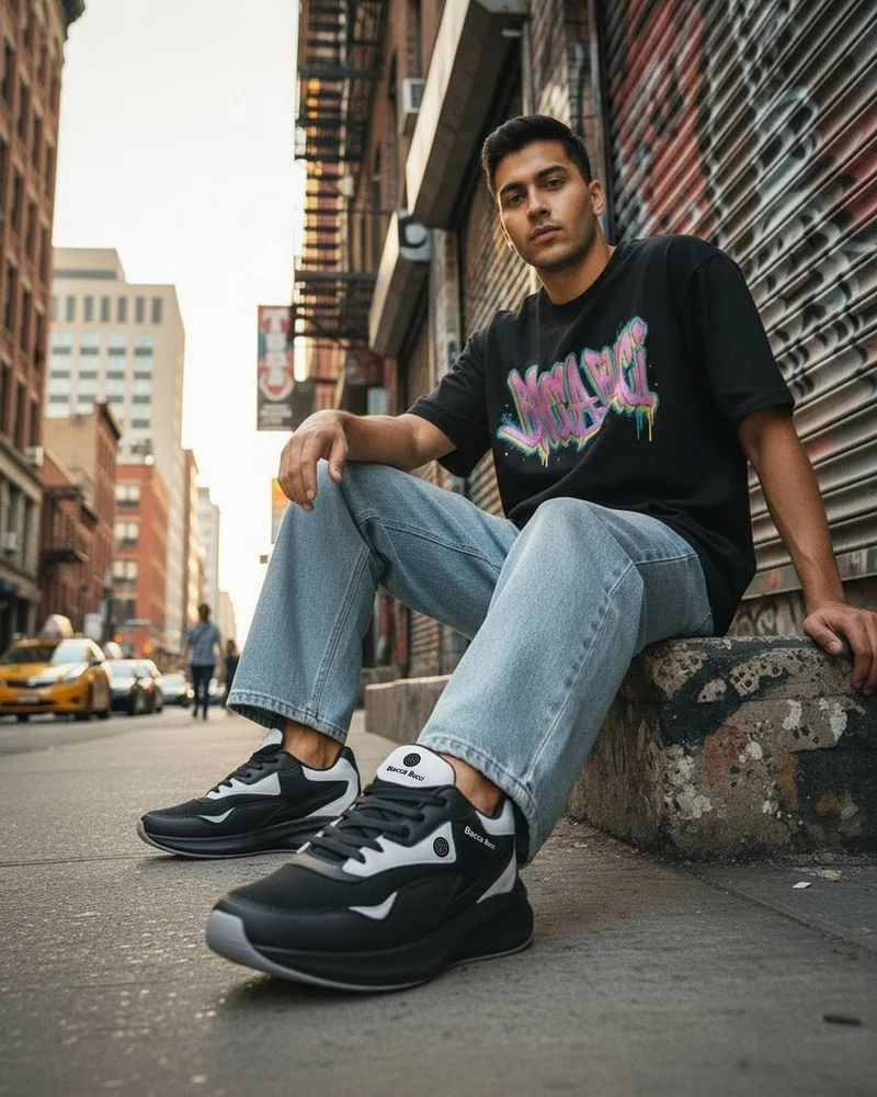 Bacca Bucci Black and White Jump Gym Shoes with Padded Insocks for Men | Best Price UAE